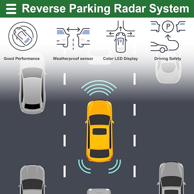 Motoforti Universal Car Auto Vehicle Reverse Backup Radar System Reverse Parking Sensors Alarm Buzzer Reminder Distance Detection Silver Tone 4Parking Sensors