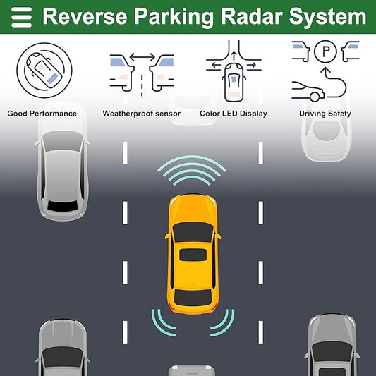 Motoforti Universal Car Auto Vehicle Reverse Backup Radar System Reverse Parking Sensors Alarm Buzzer Reminder Distance Detection Black 4Parking Sensors