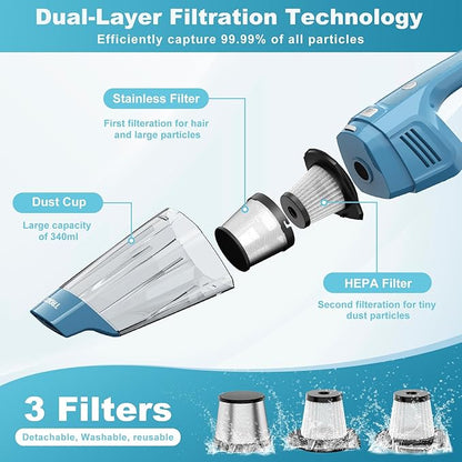 Handheld Vacuum Cordless, 14500PA Powerful Suction Hand Held Vacuum Cleaner with Brushless Motor, Rechargeable and Portable Car Vacuum Cleaner with Multi Accessories for Home Office Car Pet