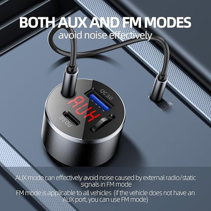 AUX Car Adapter FM Transmitter,iMyOnly QC/PD All-Metal Bluetooth V5.3 AUX Adapter for Car Music Player, Bluetooth Transmitter with Hands-Free Calling