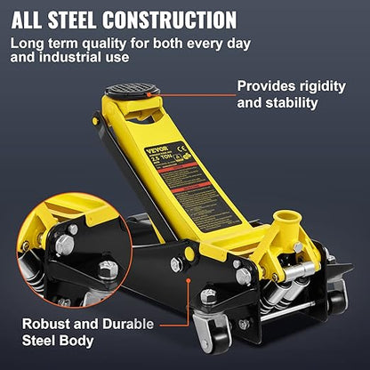 VEVOR 2.5 Ton Low Profile, Heavy-Duty Steel Racing Floor Jack with Dual Pistons Quick Lift Pump, Lifting Range 3.64"-19.49"