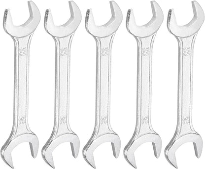 HARFINGTON 5pcs Double Open End Wrench 22mm x 24mm Metric 15 Degree Offset Angle Small Flat Head Wrench Galvanizing Open Ended Spanner for Automotive Repair Furniture Assembly