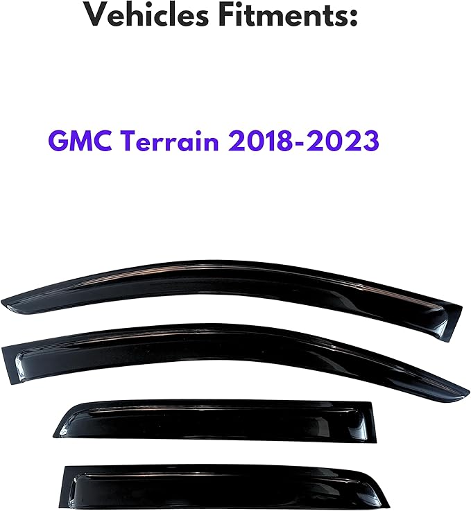 KPY Window Visor Compatible with GMC Terrain 2018-2023, 4PC Rain Guard Side Window Vent Deflectors Tape-On Style, 2018 2019 2020 2021 2022 2023