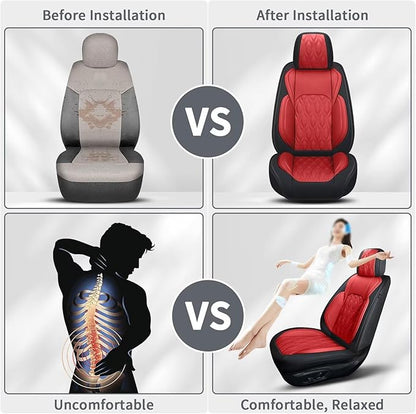 2 Front Car Seat Covers Fit for Toyota Camry 2012-2025 Faux Leather Automotive Seat Covers Waterproof Car Seat Protector with Airbag Compatible (2 Seats, Black&Red)