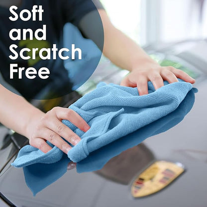 Avalon Towels Microfiber Cleaning Cloths (Value Pack of 48) Size 16" x 16", Highly Absorbent Cleaning Rags, Lint Free Cleaning Towels, Reusable and Washable, Microfiber Towels for Cars (Blue)