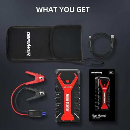 DBPOWER 3000A/80.66Wh Portable Car Jump Starter (UP to 10.0L Gas/8.0L Diesel Engines) 12V Auto Lithium-Ion Battery Booster with Smart Clamp Cables, Quick Charge, and LED, Storage Bag