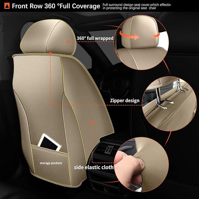Seat Covers Fit for Toyota Camry 2012-2023 2024 2025: Car Seat Covers Full Set 5 Seats Leather Ice Silk Breathable Waterproof Automotive Seat Cushion Protector (Black & Beige)