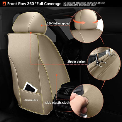 Seat Covers Fit for Toyota Camry 2012-2023 2024 2025: Car Seat Covers Full Set 5 Seats Leather Ice Silk Breathable Waterproof Automotive Seat Cushion Protector (Black & Beige)