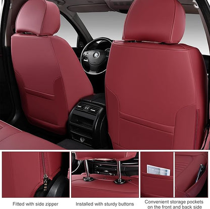 Front Seat Covers, 2 Pieces Universal Seat Covers for Cars, Waterproof Leather Auto Seat Protectors with Head Pillow, Car Seat Cushions Fit for Most Sedans SUV Pick-up Truck, Wine Red