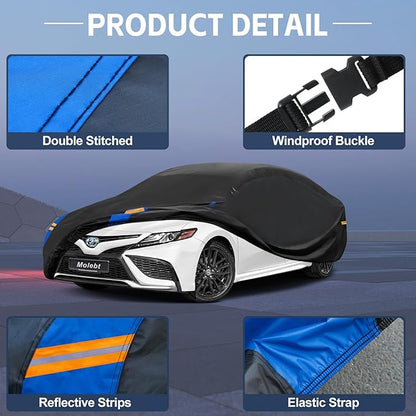 Car Cover Waterproof All Weather for Automobiles, Full Exterior Covers for Sedan & Coupe (166-178 inch) Universal Fit for BMW Z4, Prosche 718 Boxster, etc. Rain Winter Sun Snow Protection.