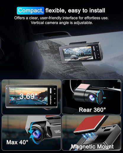 Dash Cam Front 4K Built-in 5GHz WiFi with CPL, Dash Camera for Cars with 64GB SD Card, App Control, 3.69" IPS Screen Dashcam with UHD 2160P, Night Vision, Loop Recording, Parking Mode, 170°Wide Angle