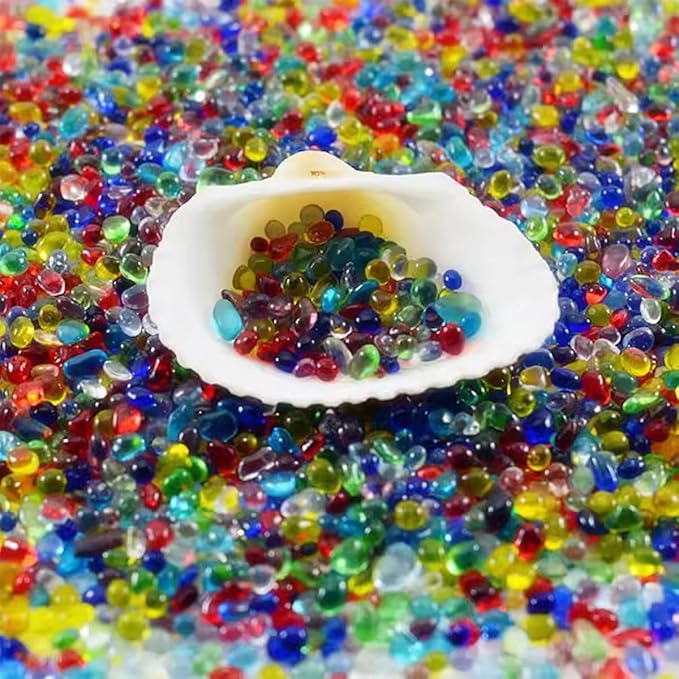 1 Lb (460 g) Colorful Sea Glass Stones Irregular Rainbow Glass Pebble Decorative Rock Quartz Tumbled Gemstone Chips for Aquarium Decoration/Vase Filler/Jewelry Making/Handwork Craft/Gems Display