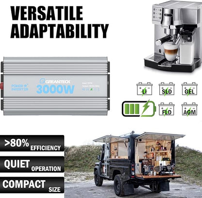 Power Inverter 3000 Watt, DC 12V to AC 110V 120V Converter Car Modified Sine Wave Power Inverter with Dual Sockets, USB Port, LED Display for RV Truck Boat Solar Car Emergency Off Grid