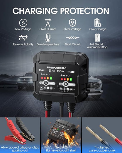 2-Bank, 4A (2A/Bank) Trickle Charger for Car Battery, 12V 6V Car Battery Charger, Automotive Battery Trickle Charger, Battery Maintainer, for Car Motorcycle Lawn Mower AGM, Lithium Batteries