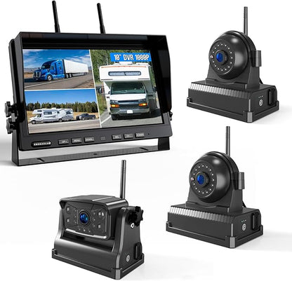 Magnetic Wireless Backup Camera: Portable Rechargeable Battery, 10" HD 1080P DVR Monitor with Rear View Side View Camera for Travel Trailer/Fifth Wheels/RV/Camper BC103