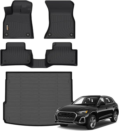 Binmotor-All Weather Car Floor Mats Cargo Liner Set for Audi Q5/SQ5 (Include Sportback) 2018-2025, TPE Car Mats Cargo Trunk Mat Rubber Liners for Audi Q5 Accessories
