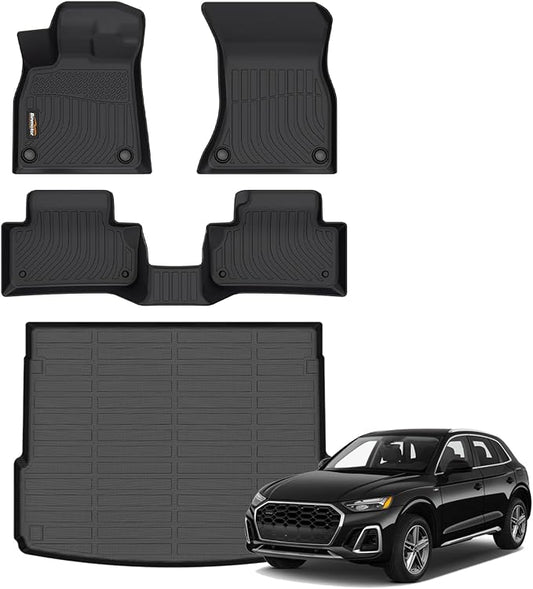 Binmotor-All Weather Car Floor Mats Cargo Liner Set for Audi Q5/SQ5 (Include Sportback) 2018-2025, TPE Car Mats Cargo Trunk Mat Rubber Liners for Audi Q5 Accessories