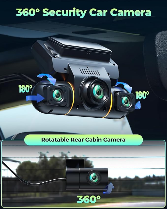 LAMTTO Dash Cam Front and Rear Inside with Hardwire Kit for 24h Security Parking Monitor, 360 Degree View 4 Channel 1080P Dash Camera for Cars Left Right, IR Night Vision Dashcam, Free 128GB Card