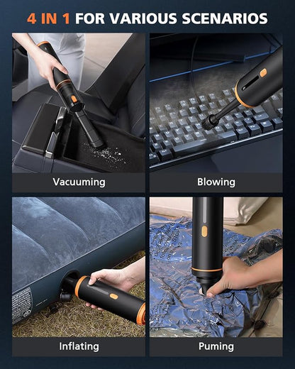 Car Vacuum Portable with 16000Pa Powerful Suction, Handheld Vacuum Cordless Rechargeable Blow & Suction 4 in 1, Small Vacuum Cleaner for Car, Home, Office, Outdoor (Black Orange)