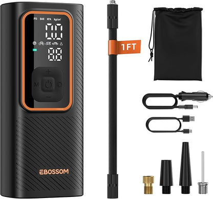 Tire Inflator Portable Air Compressor, Car Air Pump with Pressure Gauge, 150 PSI Cordless Tire Inflator Rechargeable with Display & LED for Car, Motocycle, Bikes, Balls, Swim Ring