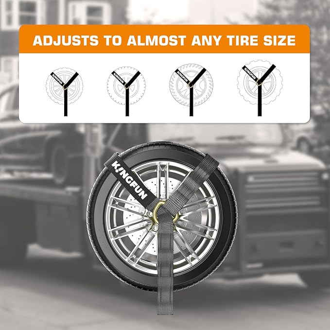 Kingfun Car Tie Down Straps for Trailers 4 Pack Lasso Straps - 2" x 120" Heavy Duty Trailer Strap, 10,000 lb Break Strength, Over The Wheel for Car Hauler, Truck, UTV, Utility Trailers