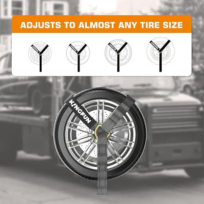 Kingfun Car Tie Down Straps for Trailers 4 Pack– Heavy Duty 2" x 120" Trailer Tire Straps with 3333 lbs Safe Working Load, Over The Wheel Strap for Car Hauler, Truck, UTV, and Utility Trailers