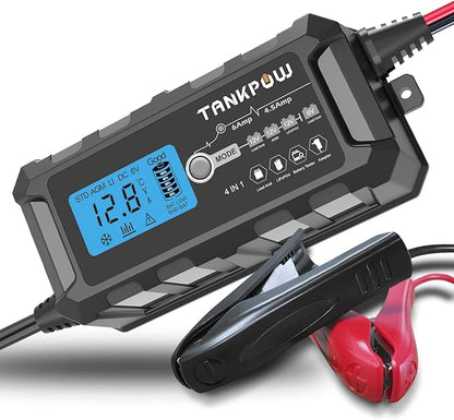 6-Amp Automotive Battery Charger, 6V and 12V Smart Car Battery Charger,Trickle Charger Battery Maintainer and Desulfator,Float Charger for Car,Motocycle,ATV,Lithium and Deep Cycle Batteries.
