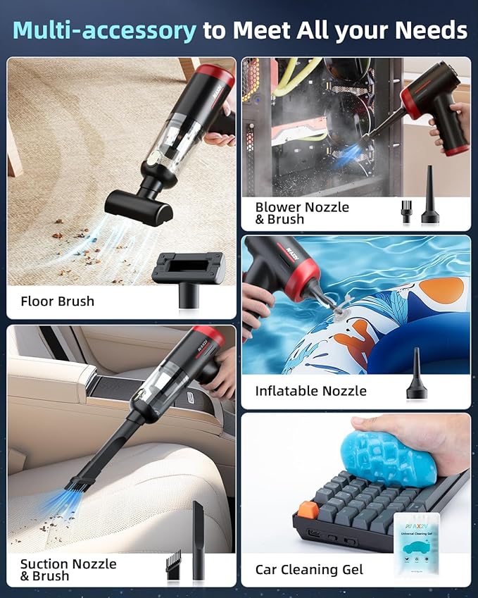 2-in-1 Car Vacuum&Air Duster,80W/16kpa/12KRPM/30 Mins,High Powerful Dust Cleaner Portable Cordless Vacuum Pro,Compressed Air Blower,Lightweight Rechargeable Handheld Mini Vacuum for Car/Home/Office