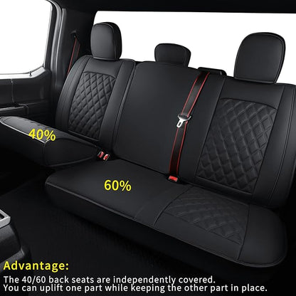 LUCKYMAN CLUB F150 Faux Leather Seat Covers Fit for 2015-2024 2025 F150 SuperCrew and 2017-2025 F250 F350 F450 Super Duty Crew Cab Pickup Trucks(Rear,Black)