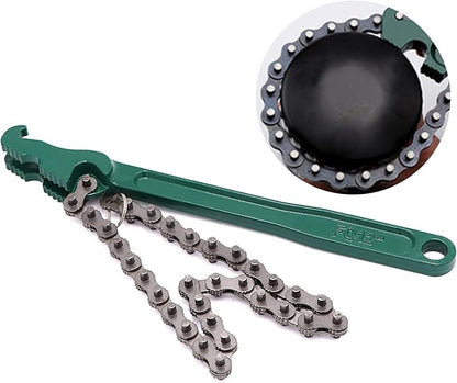 12 Inch Heavy Duty Reversible Chain Spanner Fits 1.5" to 6" Diameter Oil Filter Wrench, Adjustable Oil Fuel Filter Chain Tool