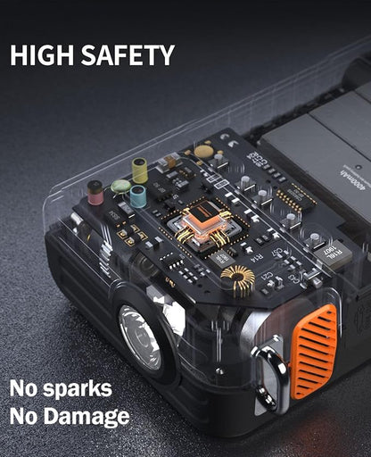 8000A Jump Starter with Air Inflator & Deflator Compressor, 9-in-1 Portable 12V Car Jump Box Power Pack for All Gas/12L Diesel Engine with 150PSI Tire Inflator & Extended Jumper Cable