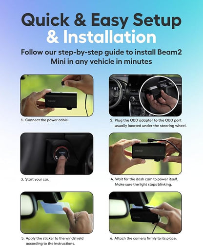 Nexar Beam2 Mini Dash Cam Car Camera 64GB Storage 24H Parking Mode Wide Angle FHD Lens Wireless Dash Camera for Cars Includes $25 OBD Hardwire Kit for Continuous Power