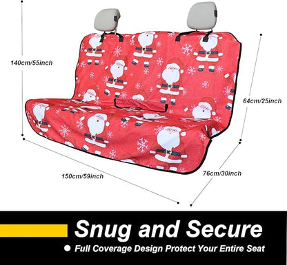 Back Seat Cover for Car Trucks Van SUV,Waterproof Rear Bench Towel Seat Covers for Dogs and Kids,Automotive Backseat Protector (Santa Claus)