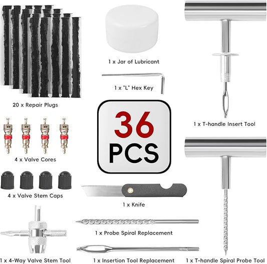 PINKJOY 2 Pack Tire Plug Kit with Plugs 36 Pcs for Car, Motorcycle, ATV, Jeep, Truck, Tractor Flat Tire Puncture Repair Tools