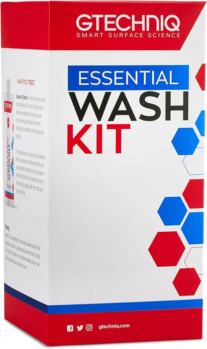 Gtechniq Essential Car Wash Kit, Car Cleaning Kit with Car Shampoo, Wheel Cleaner, Microfiber Car Wash Mitt and Microfiber Towel, Car Accessories for Highly Effective Cleaning