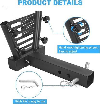 Heavy Duty Dual Hitch Flag Pole Holder for Fits 2" Trailer Receiver, Truck Hitch Flag Pole, Universal Flag Pole Mount Compatible with Car, Truck, SUV, Pickup, Camper & Trailer