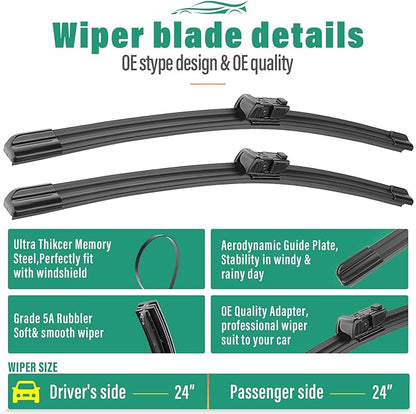24" 24" 10" Windshield Wiper Blades Replacement for Toyota Sequoia 2023 2024 Premium All Weather Front Rear Wipers Set - OEM Quality (Pack of 3)