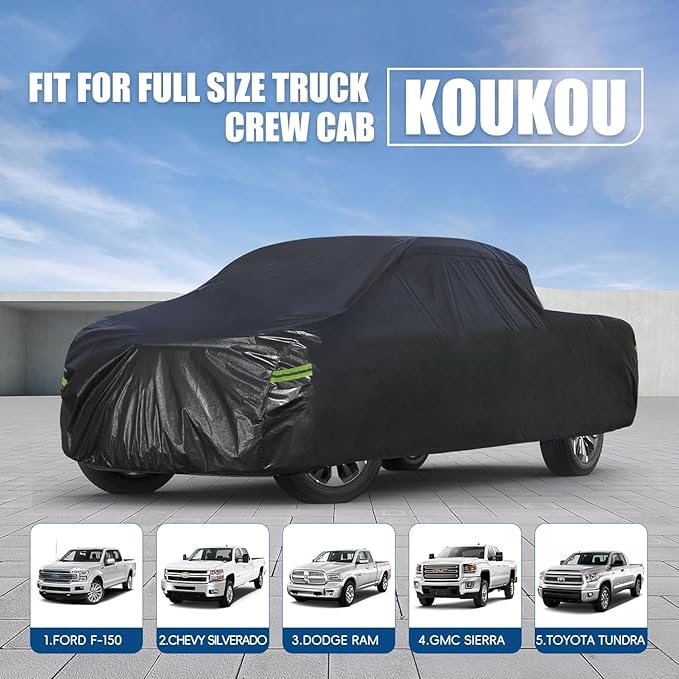 KouKou Truck Cover Waterproof All Weather, 7 Layers Heavy Duty Pickup Cover Outdoor, Length up to 210 inches,Universal Fit Truck Short Regular Bed Ford F150,F100,Chevy C10 S10 etc.