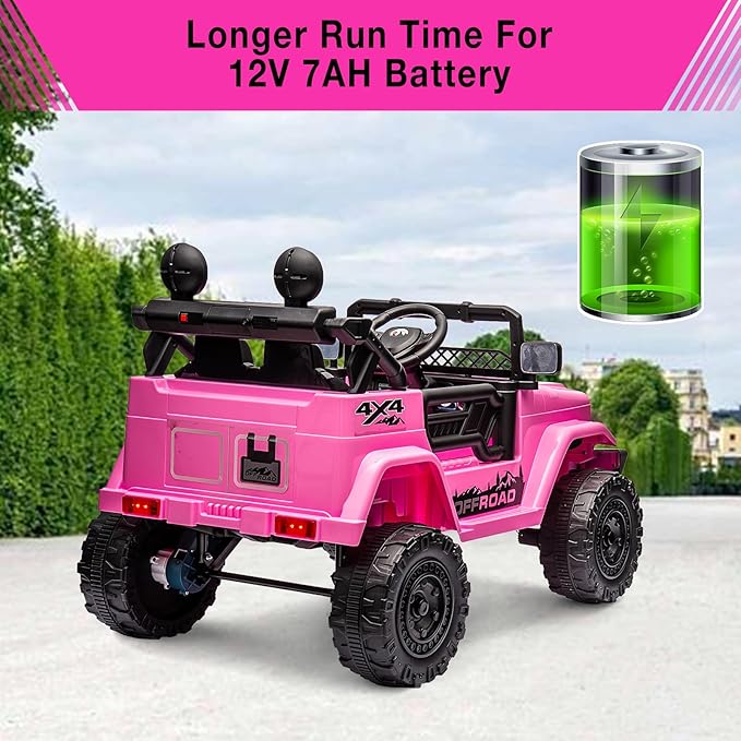 Garvee 12V Kids Ride On Truck Car with Remote Control - Electric Ride On Toys for Toddlers, Spring Suspension, 3 Speeds, LED Lights, Bluetooth Music & Parent Safety Brake