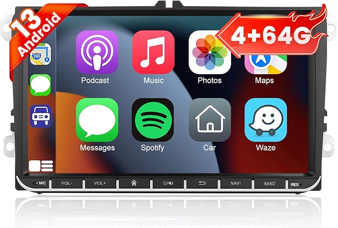 [4G+64G] 9 inch Car Radio for VW Jetta Passat Seat Golf Tiguan Beetle, 9inch Touch Screen Android Volkswagen Jetta Stereo, Wireless Carplay/Android Auto/32 EQ Audio/SWC