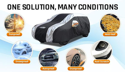 SUV Cover Waterproof All Weather Protection with Silver Stripe Design, Car Cover Universal Fit Ford Explorer, Toyota Highlander, Honda Pilot, Dodge Durango, BMW X5 X6, Lexus RX350