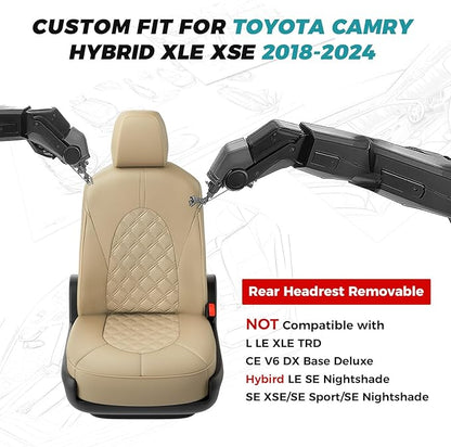 for Toyota Camry Seat Covers Hybrid XLE XSE 2018 2019 2020 2021 2022 2023 2024 - Custom Car Seat Cover Full Set, Waterproof Breathable Cushion Protector, Leather Seat Cover for Cars Beige