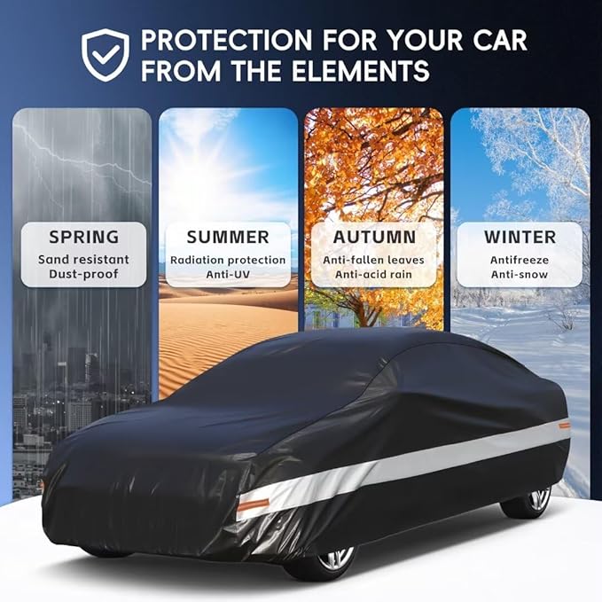 Holhtly Car Cover Custom Fit for Dodge Charger， Car Covers for Automobiles All Weather Waterproof Sun Snow Rain Wind Dust Protection, Outdoor Car Cover Black & Grey