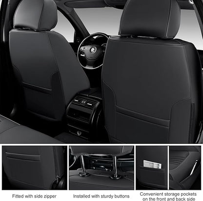 Car Seat Covers Full Set, Front and Rear Seat Covers for Cars, Waterproof Leather Auto Seat Protectors with Head Pillow, Car Seat Cushions Fit for Most Sedans SUV Pick-up Truck, Black