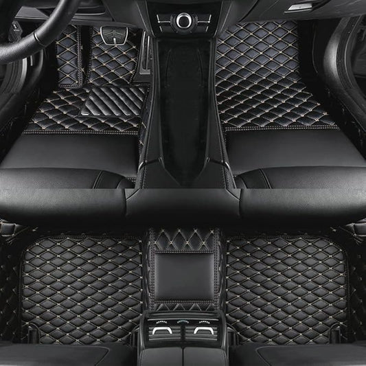 Custom Colors Car Floor Mats Black Pink for 99.9% Sedan SUV Sports， All-Weather Liners Car Floor mat，Luxury Leather Automotive Floor Mats (Black Beige,3D Floor Mats)