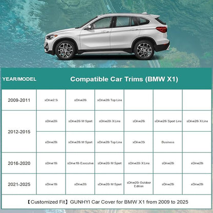 Premium Car Cover Custom Fit BMW X1 (2009-2025), 16 Layers Heavy Duty Car Cover Waterproof All Weather with Zipper Door for Sun Rain Snow Dust Uv Protection
