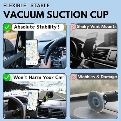 Suction Cup Phone Mount, Ultra-Stable Phone Holder for Vlog Shooting, 360 Rotation for Windshield, Roof Glass, Car Window, Fit for All Smartphones