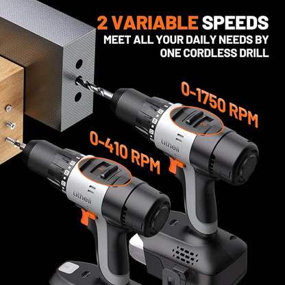Litheli 20V Cordless Drill Driver, Electric Power Drill with 2 Variable Speed Settings, 1/2 Inch Keyless Chuck, 21+1 Clutch Settings with Maximum Torque of 443 In-lbs (Charger not Included)