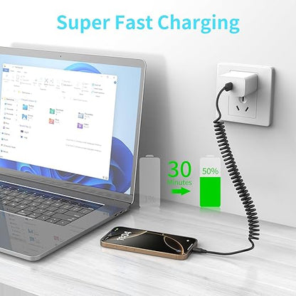 Coiled USB C Cable for Car 2Pack 3ft, USB to USBC Coiled Cord for iPhone 16 15 Pro Max, 3A USB Type C Retractable Cable Fast Charging with Galaxy S23 S22 S21 S20, Note 20 10 A10e A20 A50, Moto G LG