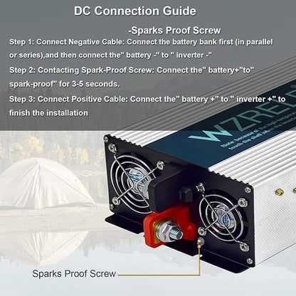 WZRELB 3500W Pure Sine Wave Inverter, Car Power Inverter 72V DC to 110V 120V AC Converter for RV, Truck, Solar, Outdoor with Dual AC Outlets, Hardwire Port, Surge 7000W, LED Display,Off-Grid